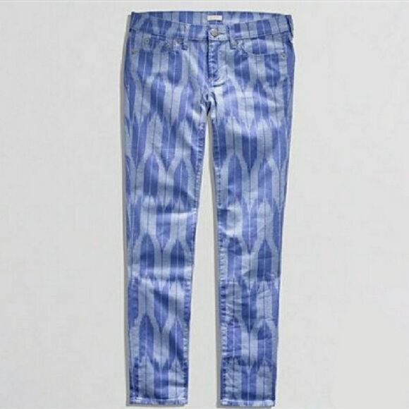 NEW J CREW blue ikat jeans toothpick stretch twill ankle pants 32 - Picture 1 of 10